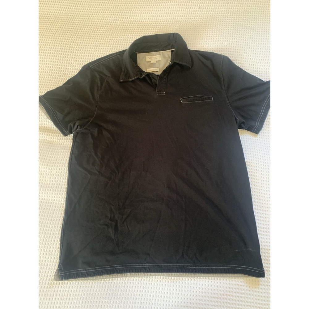 Banana Republic Polo Shirt Men Large Black Fitted‎ Pima Cotton Pocket